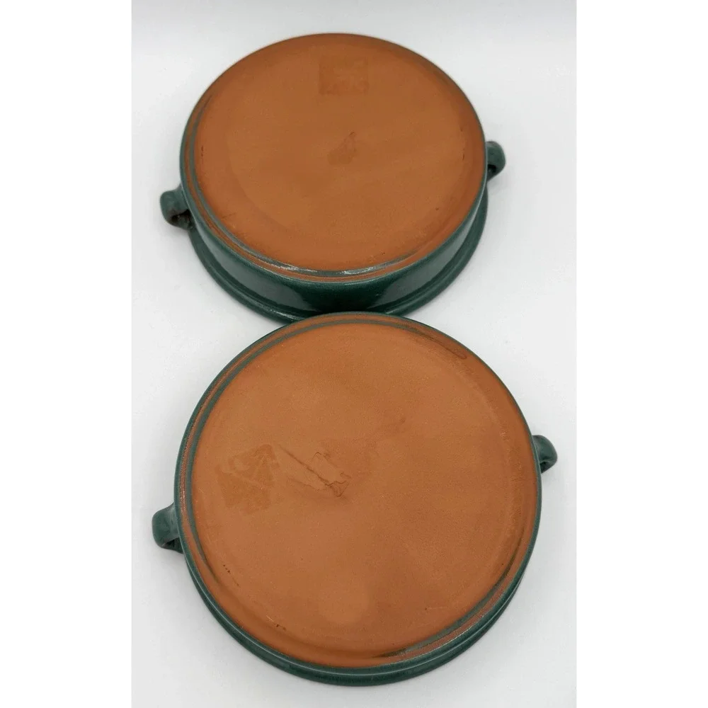 2 Peacock Teal Glazed Terracotta Casserole Dish 6